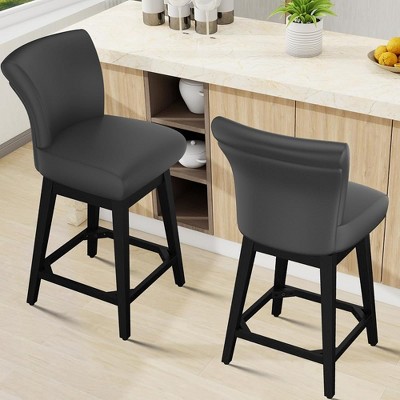 JUJABU 26.8 Inch Modern Swivel Barstools Set of 2 with Upholstered and Solid Wood Legs
