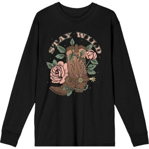 Vintage Country Stay Wild Crew Neck Long Sleeve Adult Tee - 1 of 2