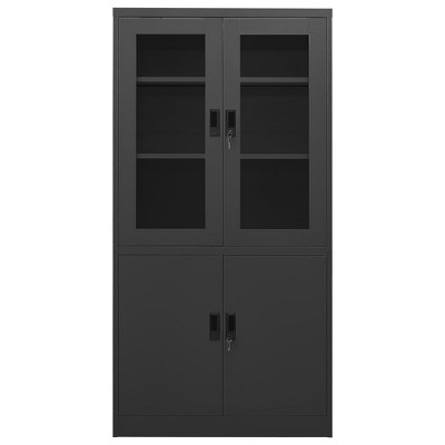 vidaXL Office Cabinet Anthracite Steel, Tempered Glass Large
