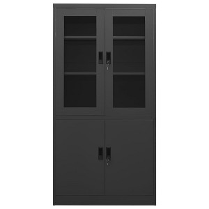 vidaXL Office Cabinet Anthracite Steel, Tempered Glass Large - 1 of 4