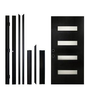 PexFix 36"x80" Fiberglass Entry Door Frosted Glass Front Entrance Door with 6-9/16 Door Frame Black Right Hand Inswing - 1 of 4