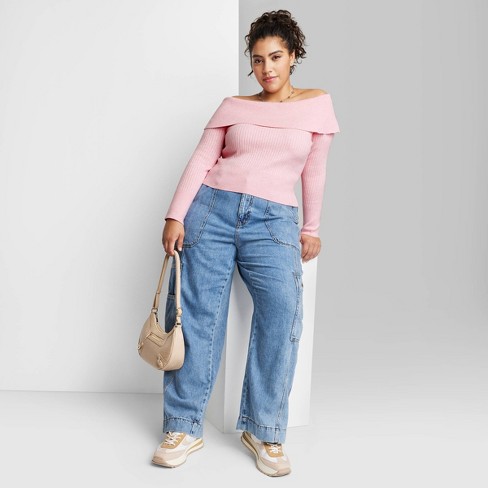 Women's Fitted Off The Shoulder Sweater Top - Wild Fable™ Light Pink 2x :  Target