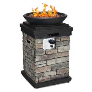 Costway Patio Propane Burning Fire Bowl Column W/ Cover 40,000 BTU & Lava Rocks - 1 of 4