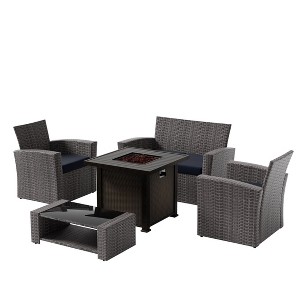 WestinTrends 4 Piece Conversation Outdoor Patio Sofa Set with Square Fire Pit Table - 1 of 4