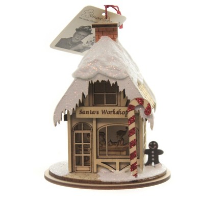 Ginger Cottages 4.25" Santa's Workshop Ornament House Candy Cane  -  Tree Ornaments