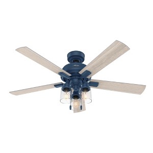 Hunter Fans 52" Hartland Lighted Ceiling Fan Indigo Blue Finish with 5 Light Gray Oak Blades for Indoor Spaces - 1 of 1