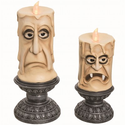 Transpac Resin White Halloween Light Up Spooky Candles Set of 2