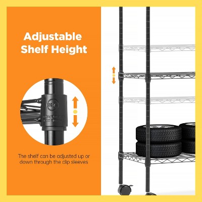 Black Heavy Duty 5-Tier Metal Wire Shelving Unit with Wheels