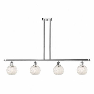 White Mouchette - 4 Light Stem Hung Island In Modern Style-8.5 Inches Tall and 48 Inches Wide