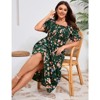 Coolmee Women's Plus Size Floral Summer Dress Puff Sleeve Smocked Ruffle Square Neck Casual Dress Cute Midi Dress - 4 of 4