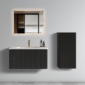 Okak Chic Striped Wall Mounted Bathroom Cabinet, Floating Storage Cabinet with 3 Shelves, Tall Cabinet for Bathroom, Bedroom & Living Room - 1 of 4