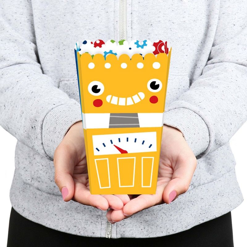 Big Dot of Happiness Gear Up Robots - Birthday Party or Baby Shower Favor Popcorn Treat Boxes - Set of 12, 5 of 6