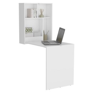 AZL1 Life Concept Folding Table Durable Wall-Mounted with Four Shelves Multi Use for Home Office Laundry Room Living Room, White, 19.3"*62"*10" - 1 of 4