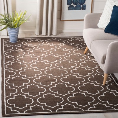 Brown and Ivory Geometric Wool Flatweave 8' x 10' Area Rug