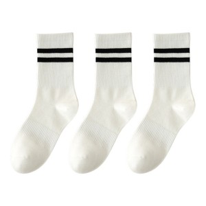 Anna-Kaci 3-Pack Women's Cotton Crew Socks with Sporty Double Stripe Design in Assorted Colors - 1 of 4