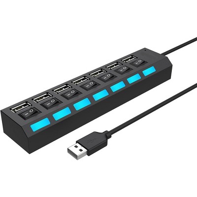 USB 3.0 Hub, 7-Port USB Data Hub Splitter with 1.75ft Long Cable USB Extension for Laptop, PC Computer, Flash Drive - with LED Individual On/Off