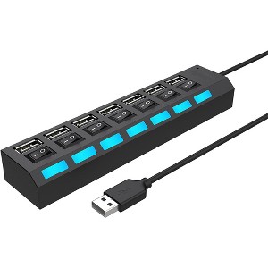 USB 3.0 Hub, 7-Port USB Data Hub Splitter with 1.75ft Long Cable USB Extension for Laptop, PC Computer, Flash Drive - with LED Individual On/Off - 1 of 4