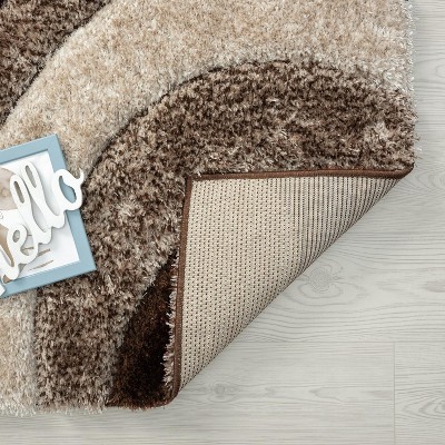 Brown and Beige Geometric Shag Area Rug 5' x 7'