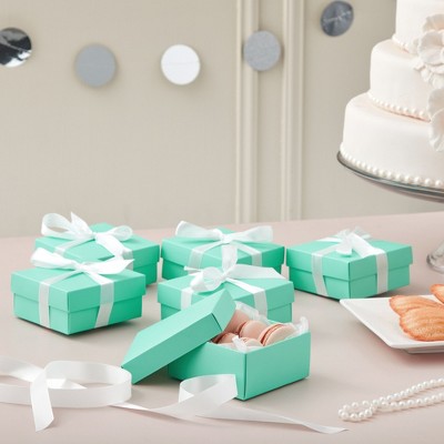 Small Teal Gift Boxes with White Satin Ribbon, 24-Pack