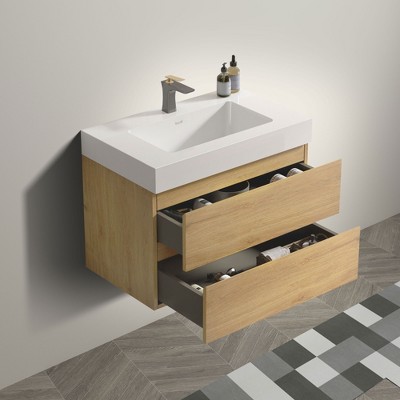 NicBex 29.9" Bathroom Vanity with Sink, One-piece Wall Mounted Vanity, Bathroom Cabinet Storage with 2 Spacious Drawers for Bathroom
