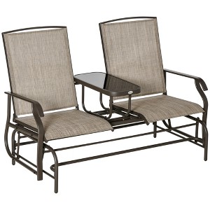 Outdoor Glider Bench with Center Table, Metal Frame Patio Loveseat with Breathable Mesh Fabric and Armrests for Backyard Garden Porch - 1 of 4