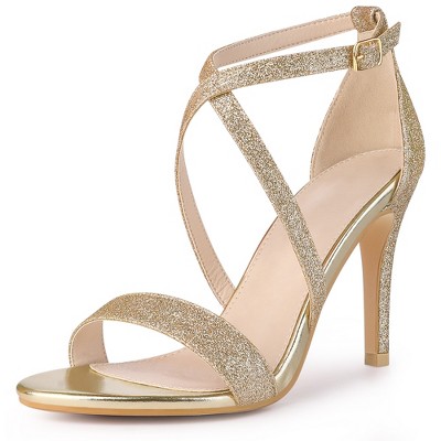 Perphy Women's Glitter CrissCross Buckle Strap Stiletto High Heels Sandals