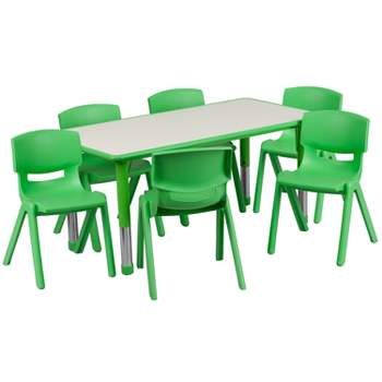 Emma and Oliver 23.625"W x 47.25"L Rectangular Plastic Height Adjustable Activity Table Set with 6 Chairs