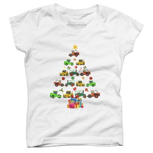 Girl's Design By Humans Christmas Tractor Tree Gift Farmer Shirts Funny Tractor Xmas By VitMon T-Shirt - 1 of 3