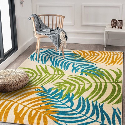 Multicolor Floral Synthetic Flatwoven 5' x 7' Indoor/Outdoor Rug