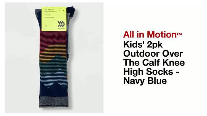Kids' 2pk Outdoor Over The Calf Knee High Socks - All In Motion™ Navy Blue , 2 of 5, play video