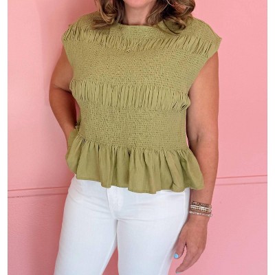 Women's Smocked Ruffle Hem Sleeveless Top - umgee