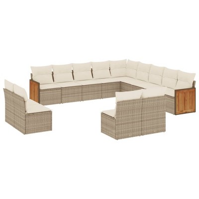vidaXL Patio Sofa Set with Cushions Outdoor Seating Furniture Poly Rattan - Beige and Cream Without Table