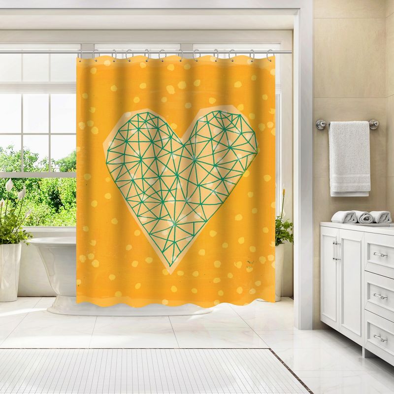 Americanflat 71" x 74" Shower Curtain, Geometric Heart In Yellow by Paula Mills, 4 of 9