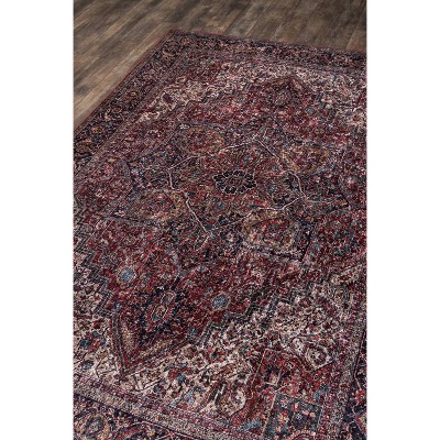 Karachi Burgundy and Blue Wool Rectangular Area Rug