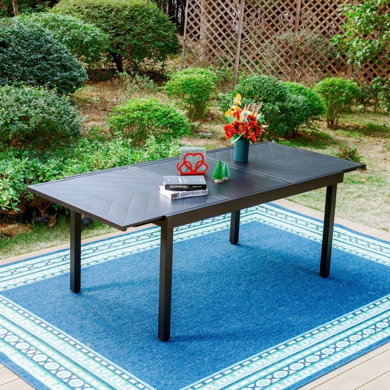 Captiva Designs Outdoor Geometric Pattern Expandable Steel Rectangle Table Black, 1 of 10