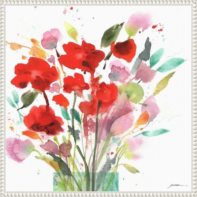 Remembrance Abstract Expressionism Red and Green Canvas Wall Art in White Frame