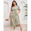 YESFASHION V Neck Wrap Maxi Dress for Women Plus Size High Waist Ruffle Casual Summer Dress with Belt - 3 of 4