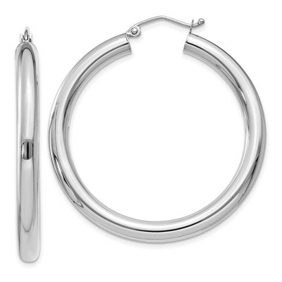 Black Bow Jewelry 4mm x 40mm 14k White Gold Classic Round Hoop Earrings