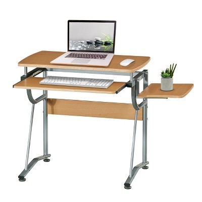 Vynxaria Compact Computer Desk - Side Shelf, Dedicated Keyboard Panel, Cherry Finish