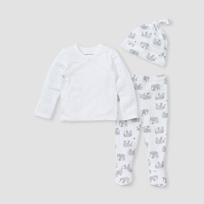 Burt's Bees Baby® Baby 3pc Wandering Elephants Take Me Home Top and Bottom Set - White 9M