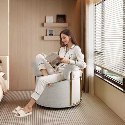 KWPZQEB 360¡ã Swivel Accent Chair, Modern Round Swivel Barrel Chairs with Metal Legs, Upholstered Sofa Arm Chairs for Bedroom, Reading, Office