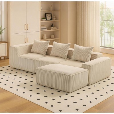 GDFStudio Aly Modular 111.41" Corduroy Fabric and Compressed Foam Sectional Sofa