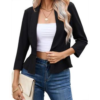 Women's Puff Sleeve Open Front Casual Blazer for Work Suit Office Bolero Jacket Cropped Cardigan