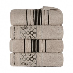 Zero Twist Cotton Solid and Floral Jacquard Bath Towel Set of 4 by Blue Nile Mills - 1 of 4