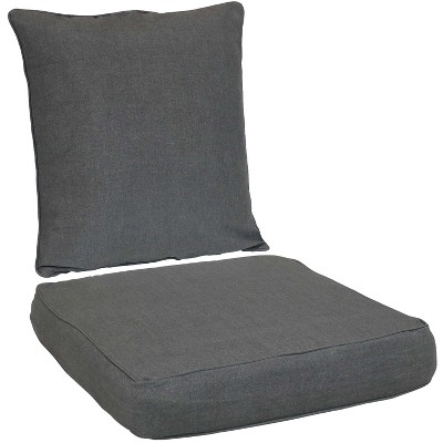 Sunnydaze Indoor/Outdoor Olefin Replacement Deep Back and Seat Cushion Set for Patio Chair - Gray - 2pc