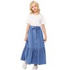 Girl's Button Midi Skirts Casual High Elastic Waist A Line Pleated Midi Chiffon Pink Skirts with Pockets - 3 of 4
