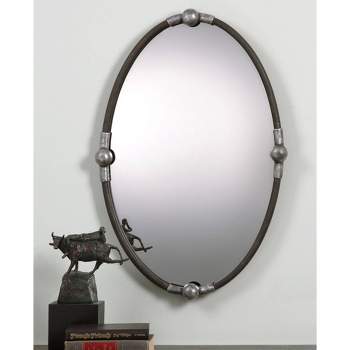 Uttermost Oval Vanity Accent Wall Mirror Modern Industrial Beveled Rust Black Frame 22" Wide for Bathroom Bedroom Living Room Home