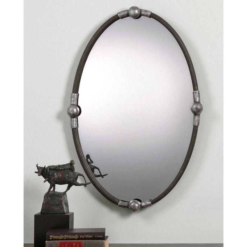 Uttermost Oval Vanity Accent Wall Mirror Modern Industrial Beveled Rust Black Frame 22" Wide for Bathroom Bedroom Living Room Home, 1 of 3