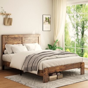 NicBex Full/Queen/King Vintage Bed Frame with High Wooden Headboard,Modern Platform Bed for Bedroom,No Box Spring Needed - 1 of 4