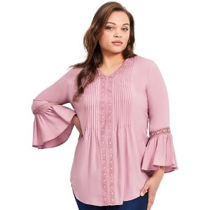 Avenue Women's Plus Size Lace Trim Tunic - 1 of 4